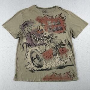 Y2K Ed Roth Rat Fink T Shirt Men’s 2XL Green Graphic Bad News Distressed